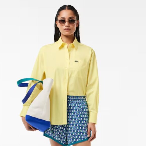 Like New 🌻 Lacoste Cotton Twill Button Down Shirt in Pastel Yellow Sz 40 - Picture 1 of 7